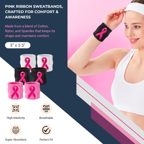 Suddora Pink Ribbon Wristbands - Breast Cancer Awareness Sweatband Pairs (Pink) - Image 2