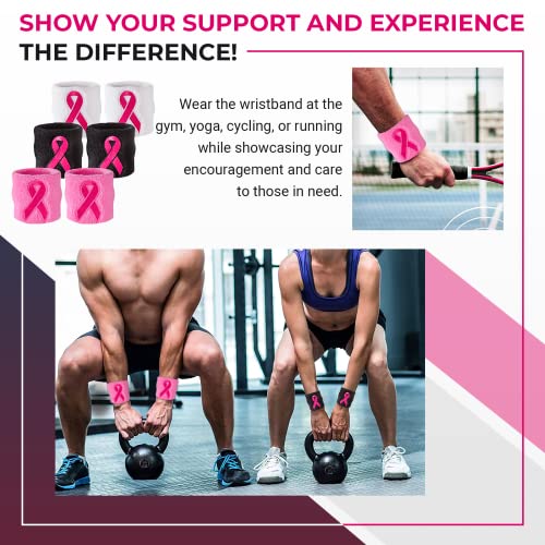 Suddora Pink Ribbon Wristbands - Breast Cancer Awareness Sweatband Pairs (Pink) - Image 3