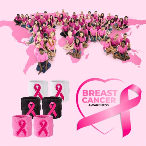 Suddora Pink Ribbon Wristbands - Breast Cancer Awareness Sweatband Pairs (Pink) - Image 5