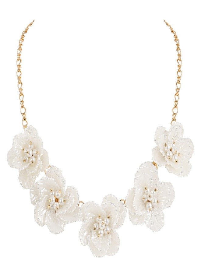 بوكار قلادة بوكار بتصميم زهرة مميزة، قلادة تشوكر مصنوعة يدوياً، قلادة لامعة، مجوهرات نسائية لحفلات التخرج (NK-10758-أبيض ساطع) - Image 1