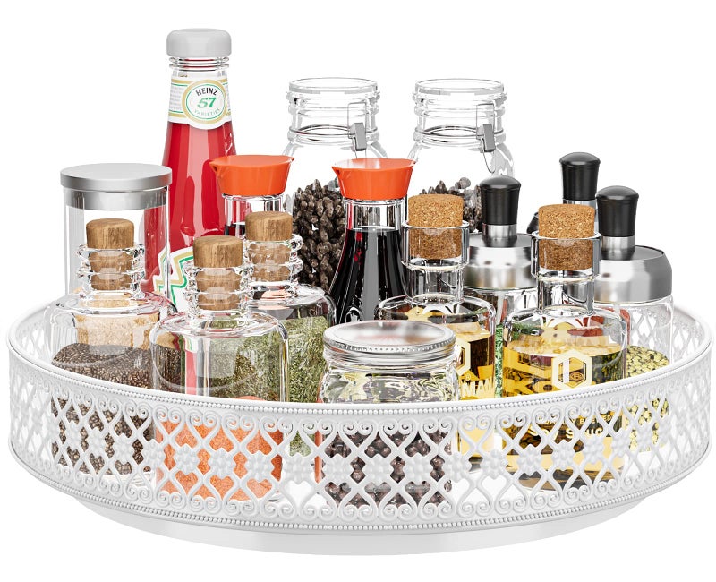 Ovicar Lazy Susan Turntable Organizer - 13 inch Rotating Spice Rack Metal Lazy Susan for Cabinet Pantry Kitchen Countertop Dining Table Cupboard Bathroom Vanity Refrigerator White - Image 1