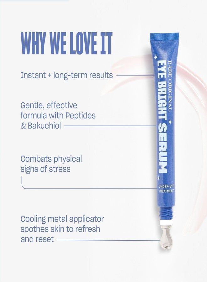 BABE ORIGINAL Eye Bright Under Eye Serum, Eye Serum for Dark Circles & Puffiness, Brightening & Hydrating Eye Treatment for Fine Lines, Peptides, Bakuchiol & Niacinamide, Cooling Metal Applicator - Image 4