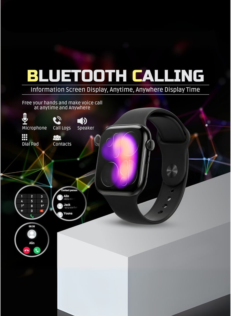 Wisme WS-X11 Series 11 Smart Watch with 7 Interchangeable Straps, 2.2 Inch HD Full Touch Display, Bluetooth Calling, Heart Rate & Blood Oxygen Monitor, Sleep Tracking, 100+ Sports Modes, AI Voice Assistant, IP67 Waterproof, Music & Camera Control, Smartwatch for Android & iPhone - Black - Image 2