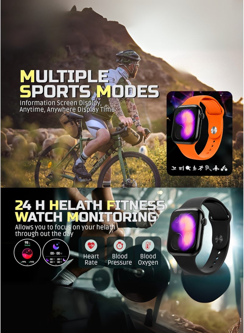 Wisme WS-X11 Series 11 Smart Watch with 7 Interchangeable Straps, 2.2 Inch HD Full Touch Display, Bluetooth Calling, Heart Rate & Blood Oxygen Monitor, Sleep Tracking, 100+ Sports Modes, AI Voice Assistant, IP67 Waterproof, Music & Camera Control, Smartwatch for Android & iPhone - Black - Image 3