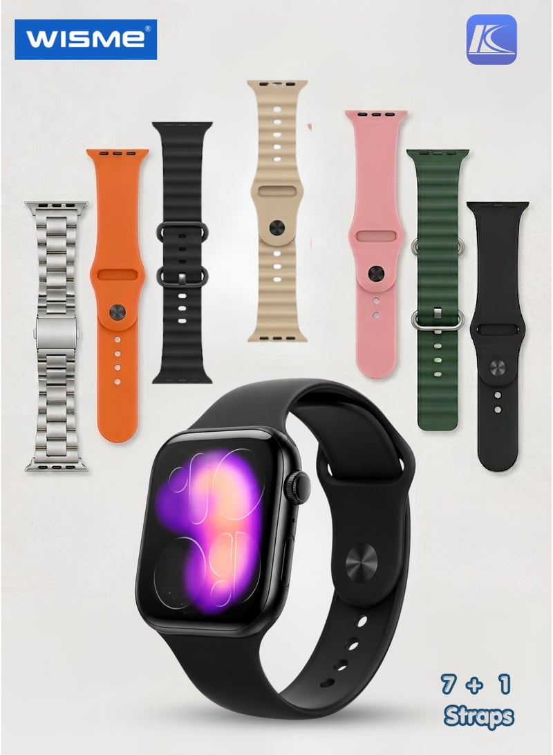 Wisme WS-X11 Series 11 Smart Watch with 7 Interchangeable Straps, 2.2 Inch HD Full Touch Display, Bluetooth Calling, Heart Rate & Blood Oxygen Monitor, Sleep Tracking, 100+ Sports Modes, AI Voice Assistant, IP67 Waterproof, Music & Camera Control, Smartwatch for Android & iPhone - Black - Image 1