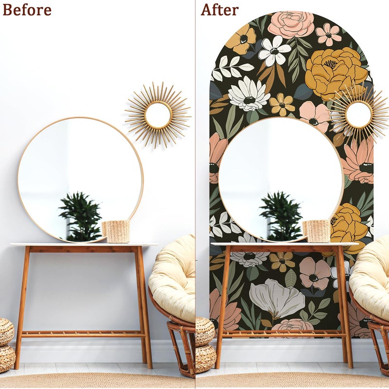 VePret Flower Arch Wall Decals Peel and Stick, Large Floral Vinyl Wall Stickers, Removable Leaves Home Decor Art Wallpaper for Bedroom Living Room Classroom Office - Image 3
