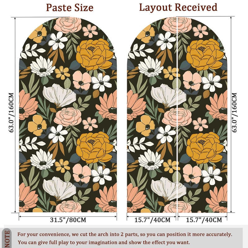 VePret Flower Arch Wall Decals Peel and Stick, Large Floral Vinyl Wall Stickers, Removable Leaves Home Decor Art Wallpaper for Bedroom Living Room Classroom Office - Image 2