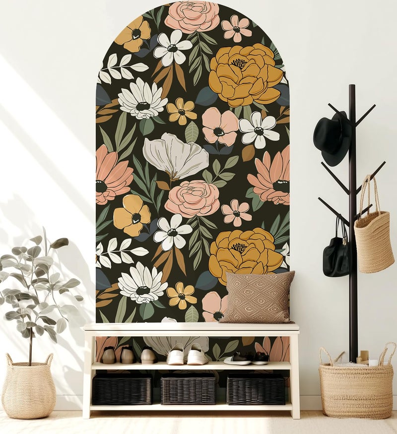 VePret Flower Arch Wall Decals Peel and Stick, Large Floral Vinyl Wall Stickers, Removable Leaves Home Decor Art Wallpaper for Bedroom Living Room Classroom Office - Image 1