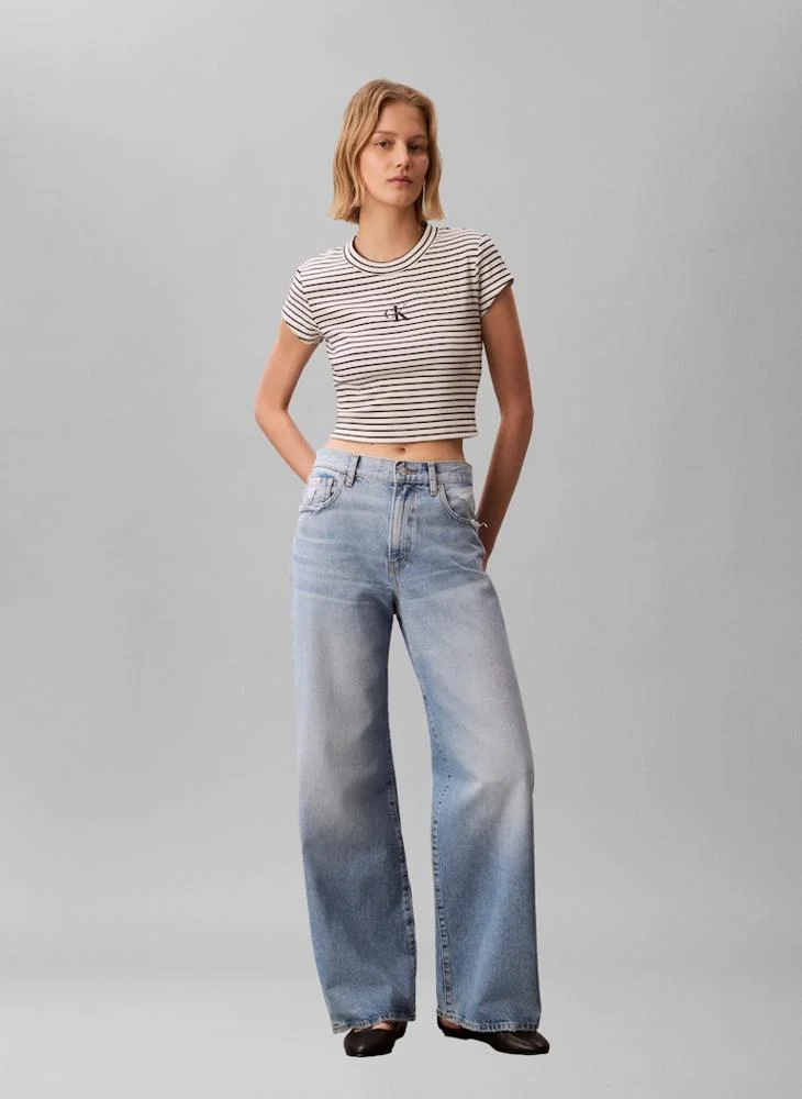 Calvin Klein Jeans CSW25S K004 3 Black Logo Ribbed T-Shirt for Women | Best Price UAE