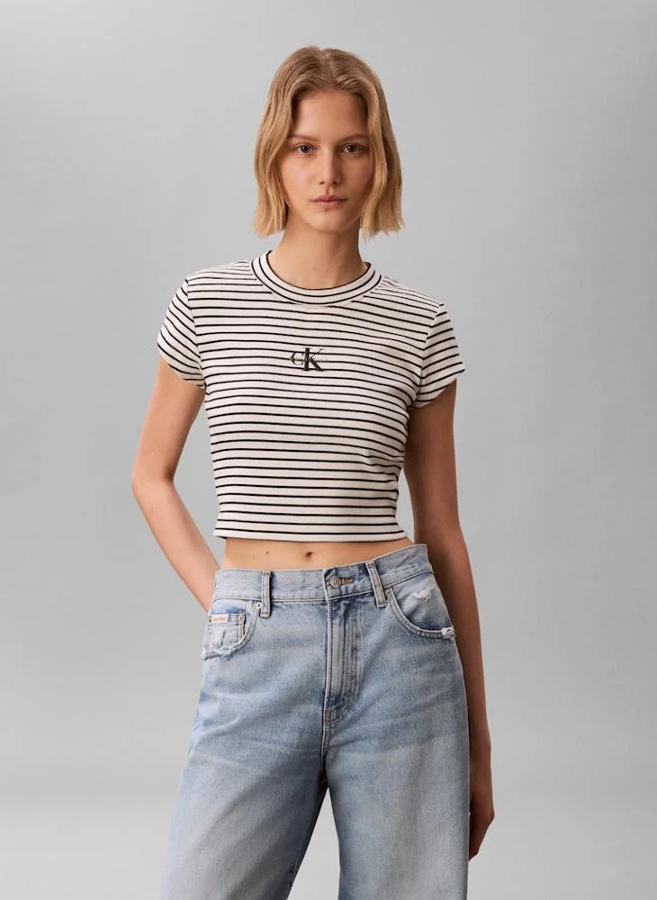 Calvin Klein Jeans Casual Striped Monologo Baby Rib T-Shirt