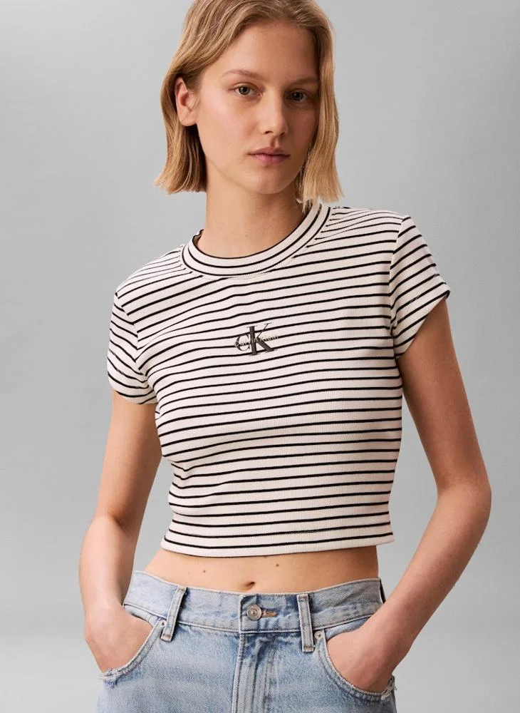 Calvin Klein Jeans CSW25S K004 3 Black Logo Ribbed T-Shirt for Women | Best Price UAE