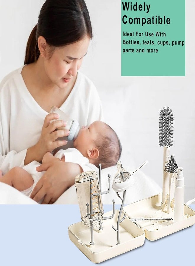 Tony Stark 6-in-1 Baby Bottle Cleaning Brush Set - Includes Silicone Bottle Brush, Nipple Cleaner, Straw Brush, Soap Dispenser, Storage Box, Bottle Drying Rack | Silicone Bristles (Plain Box - White) - Image 2