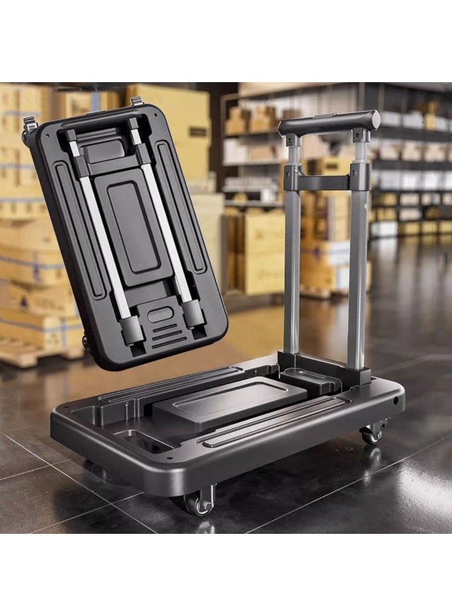 Portable Hand Truck, Lightweight Folding Platform Trolley with Telescoping Handle and 360 Degree Mute Wheels, Heavy Duty Hand Cart for Loading, Moving, Shopping, Home, Warehouse, Outdoor, 8587 (Grey) - Image 1