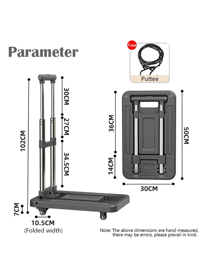 Portable Hand Truck, Lightweight Folding Platform Trolley with Telescoping Handle and 360 Degree Mute Wheels, Heavy Duty Hand Cart for Loading, Moving, Shopping, Home, Warehouse, Outdoor, 8587 (Grey) - Image 2