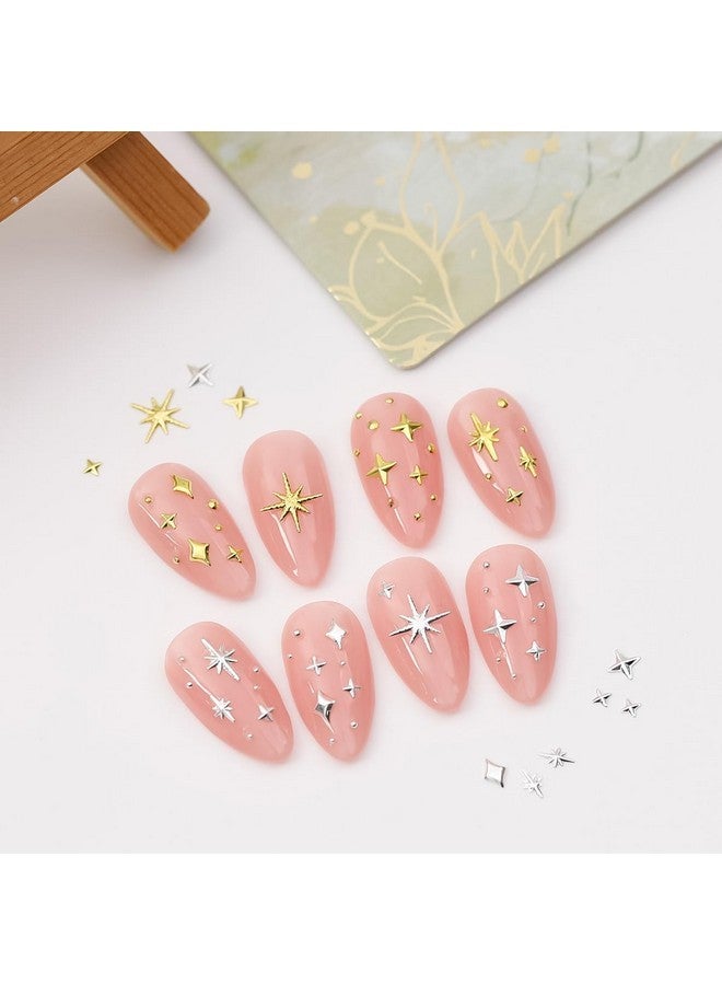 KRTBKR 400Pcs Star Nail Charms For Nails Art 3D Gold Silver Star Nail Charms Metallic Studs Rhinestones Star Nail Jewelry Decorations Manicure Kit Nails Art Supplies Accessories For Women Girls Acrylic Nails - Image 2