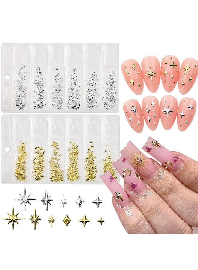 KRTBKR 400Pcs Star Nail Charms For Nails Art 3D Gold Silver Star Nail Charms Metallic Studs Rhinestones Star Nail Jewelry Decorations Manicure Kit Nails Art Supplies Accessories For Women Girls Acrylic Nails - Image 1