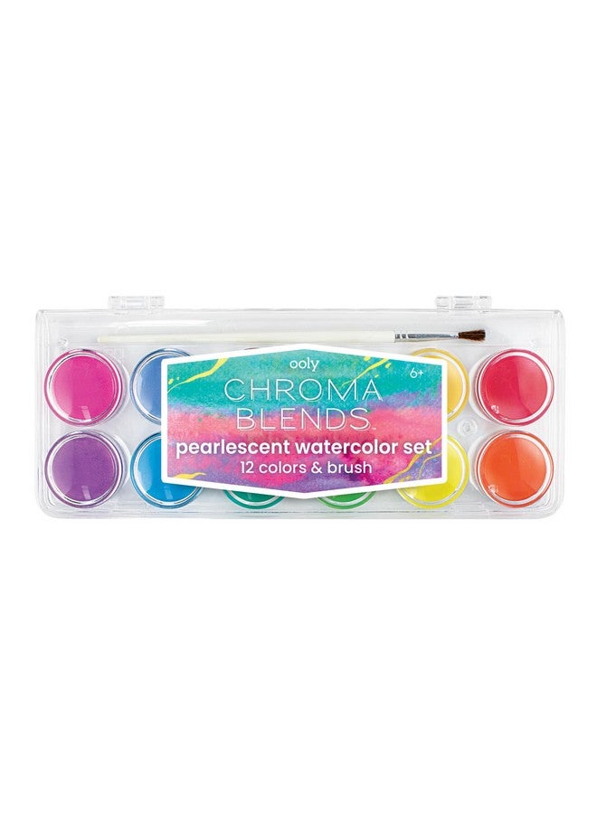 Ooly Chroma Blends Pearlescent Watercolor Set 12 Colors Watercolor Pack For Creative Kids And Adults Vibrant Colors In A Portable Case Art Supplies For Ages 6 And Up Brush Included - Image 1
