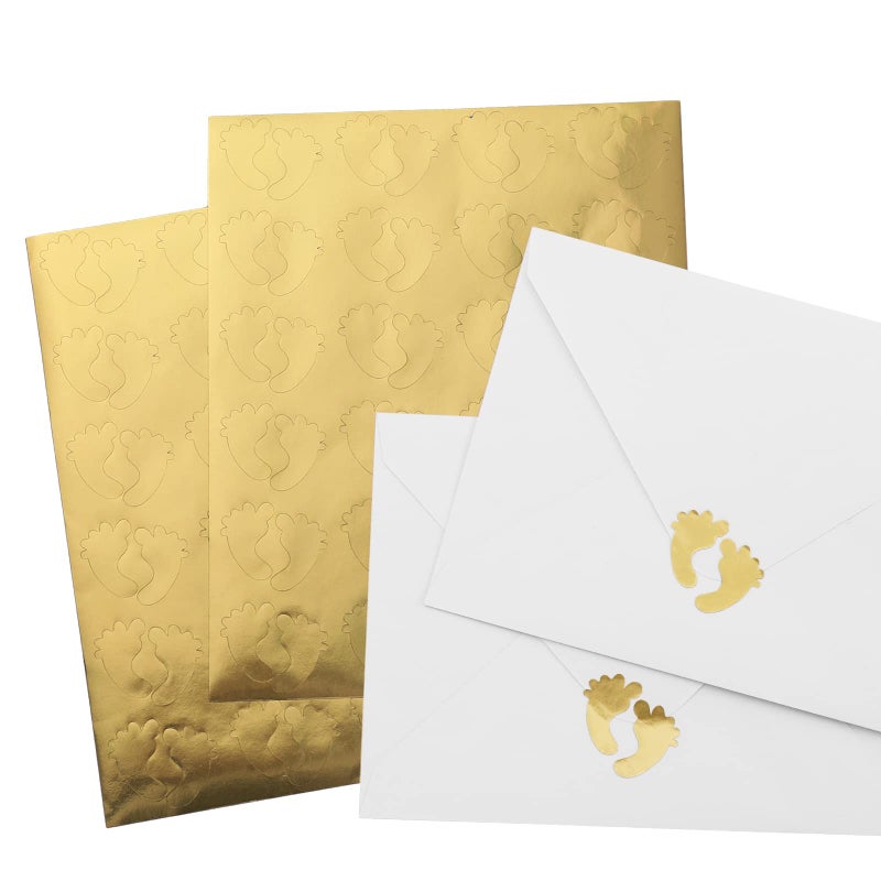 Whaline 480Pcs Gold Foil Footprint Stickers SelfAdhesive Footprint Shape Seal Stickers Gold Label Decals for Bay Shower Greeting Invitation Cards Envelope Sealing Birthday Gift Wrapping Supplies