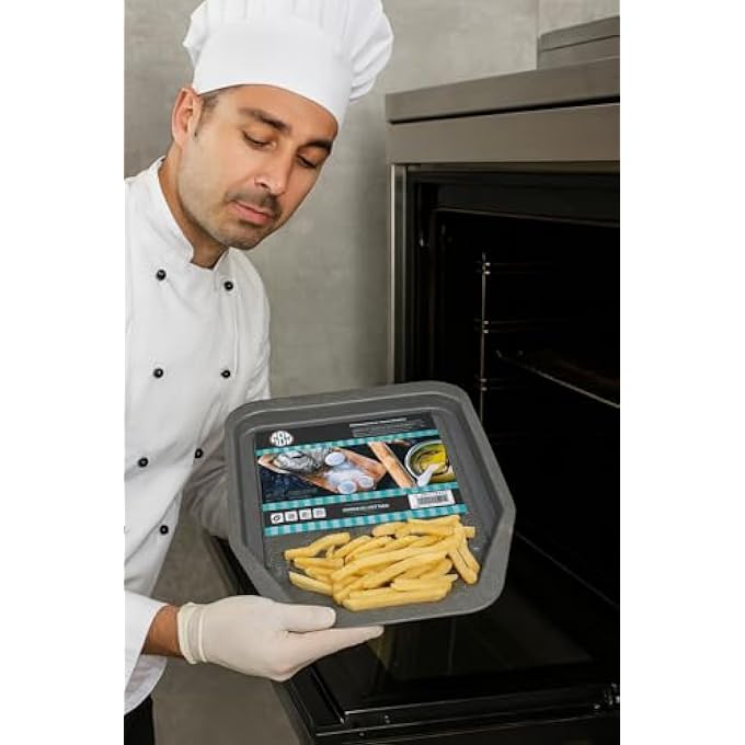 rayihni French Fries Pan 39X34X25Cm 04Mm Grey Marble With White  Black Dots  NonStick Oven Tray For Crispy Fries Roasting  Baking  Durable Carbon Steel Bakeware - Image 2