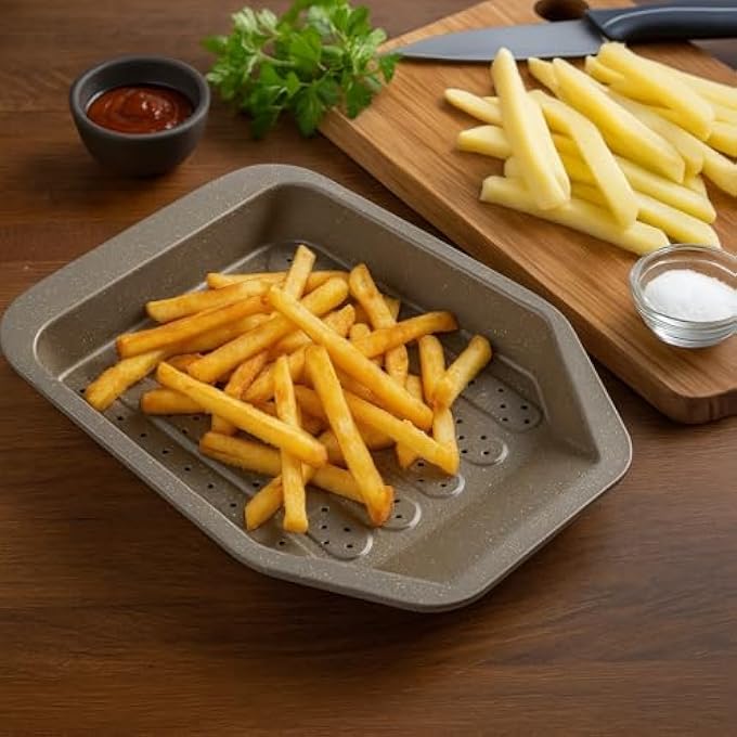 rayihni French Fries Pan 39X34X25Cm 04Mm Grey Marble With White  Black Dots  NonStick Oven Tray For Crispy Fries Roasting  Baking  Durable Carbon Steel Bakeware - Image 5