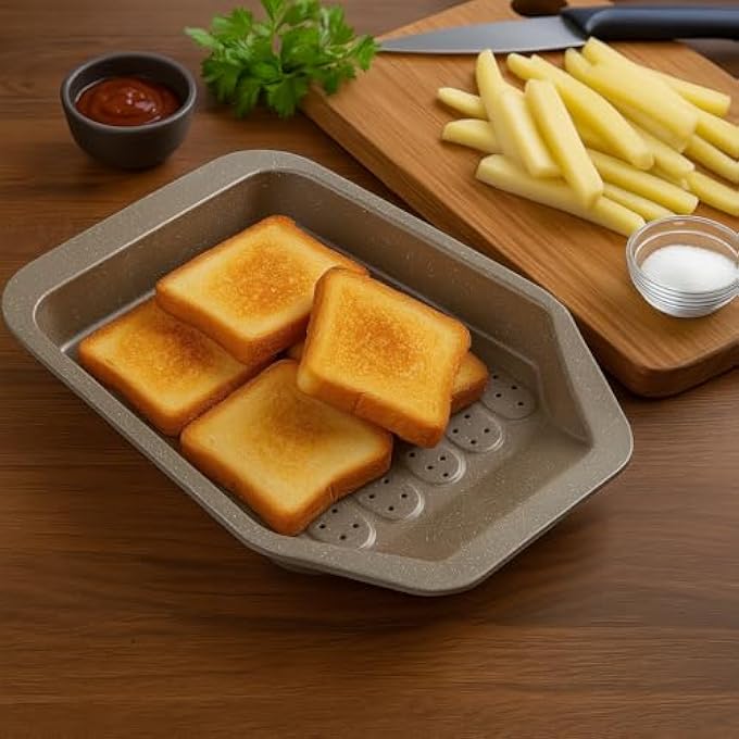 rayihni French Fries Pan 39X34X25Cm 04Mm Grey Marble With White  Black Dots  NonStick Oven Tray For Crispy Fries Roasting  Baking  Durable Carbon Steel Bakeware - Image 4