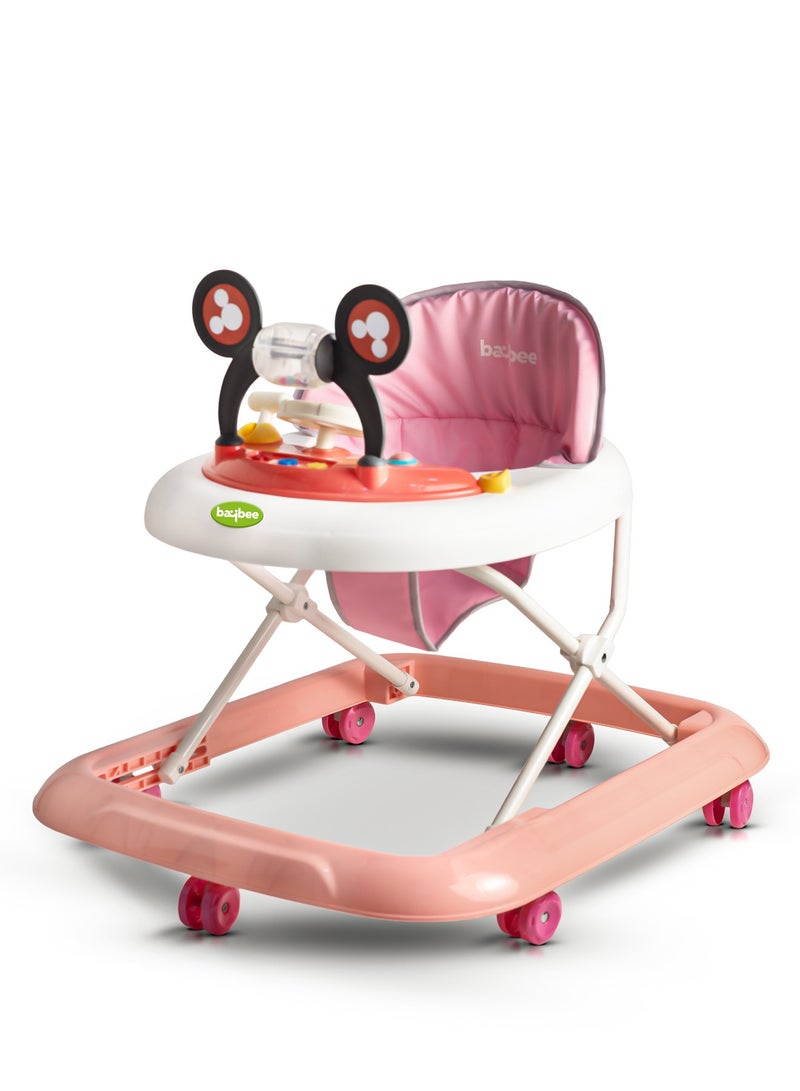 BAYBEE PIXORA Baby Walker for Kids, Foldable Kids Walker with 3 Position Adjustable Height & Musical Toy Bar Activity Walker for Toddlers, Kids Walker for Baby Boy Girl 6 to 18 Months Pink - Image 1