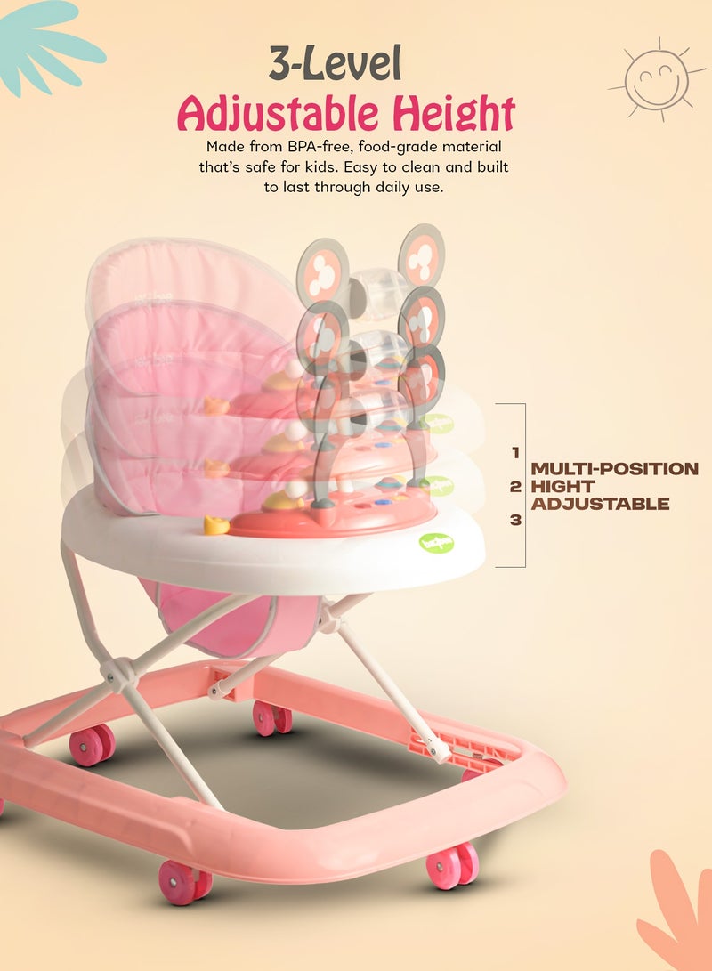 BAYBEE PIXORA Baby Walker for Kids, Foldable Kids Walker with 3 Position Adjustable Height & Musical Toy Bar Activity Walker for Toddlers, Kids Walker for Baby Boy Girl 6 to 18 Months Pink - Image 5