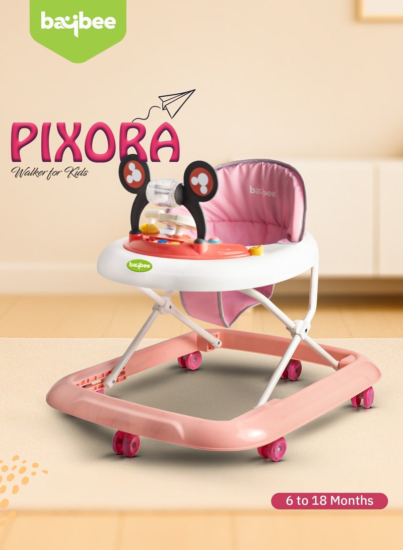 BAYBEE PIXORA Baby Walker for Kids, Foldable Kids Walker with 3 Position Adjustable Height & Musical Toy Bar Activity Walker for Toddlers, Kids Walker for Baby Boy Girl 6 to 18 Months Pink - Image 2