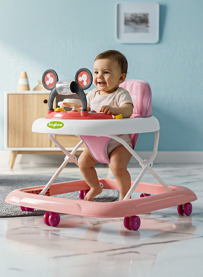 BAYBEE PIXORA Baby Walker for Kids, Foldable Kids Walker with 3 Position Adjustable Height & Musical Toy Bar Activity Walker for Toddlers, Kids Walker for Baby Boy Girl 6 to 18 Months Pink - Image 1