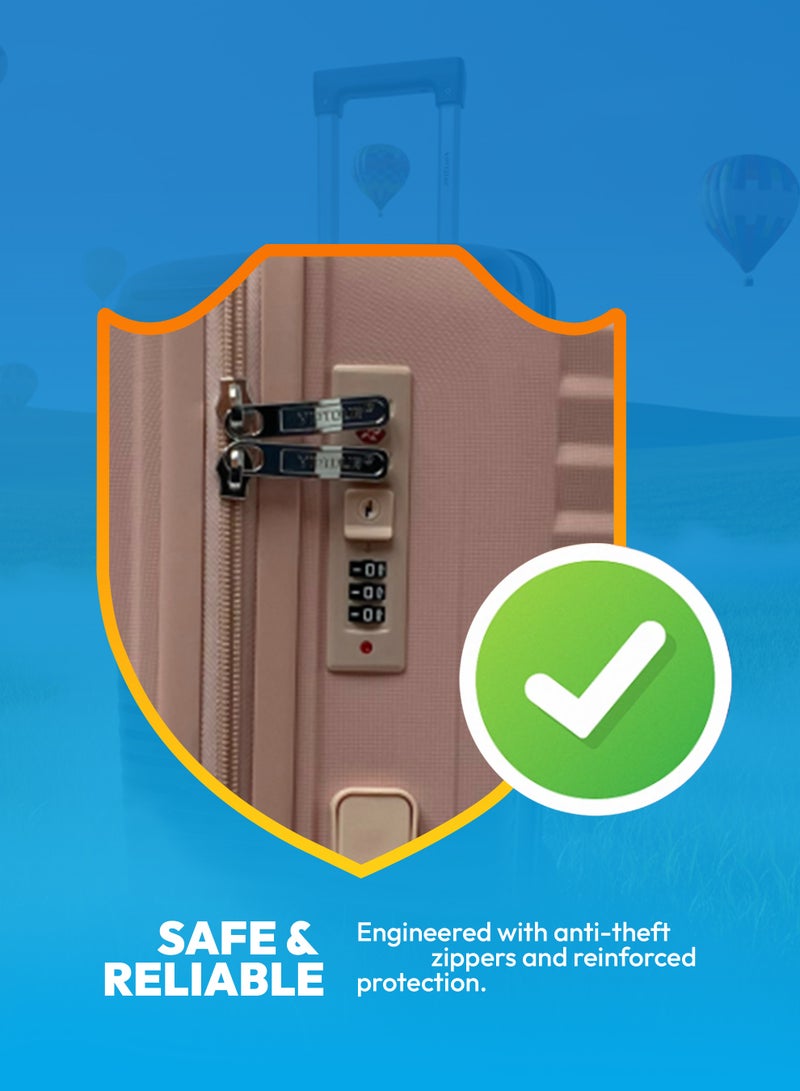 VIPTOUR Durable PP Luggage Set with Telescopic Handle, 4 Double Spinner Wheels & Secure Zipper Closure - Image 5