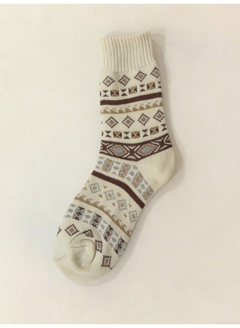 Women’s Winter Socks 5 Pairs Thick Warm Retro Geometric Mid-Calf Socks for Women and Men, Cozy Autumn Winter Everyday Socks, Approx. Size EU 36-40 - Image 2