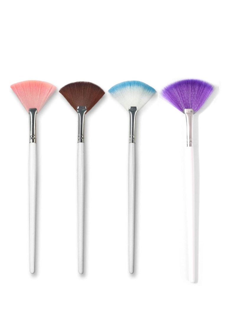 LOOKSEVEN 4 Pack Fan Brushes Fan Mask Brush Set, Facial Mask Brush Mask Applicator Brush for Peel Mask Makeup Tool (4 Colors) - Image 1