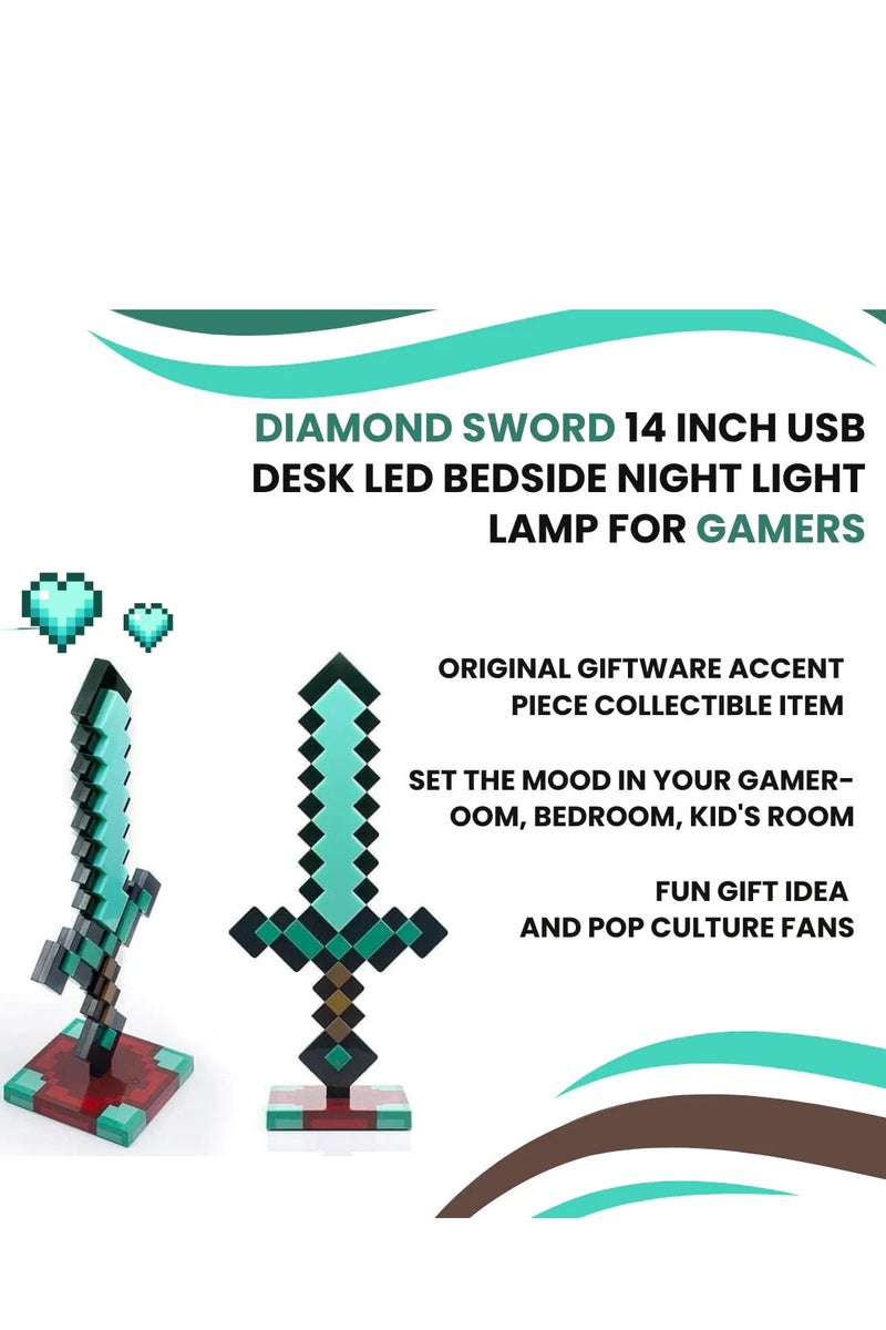 سيف الماس، سيف بكسل، ضوء ليلي 38.5 سم، مصباح مكتب USB، ضوء ليلي LED، ديكوري، ممتع، آمن ورائع، لعبة ضوء بجانب السرير مع 7 أنواع من الأضواء لغرف نوم العائلة أو غرف المعيشة أو المكاتب - Image 2