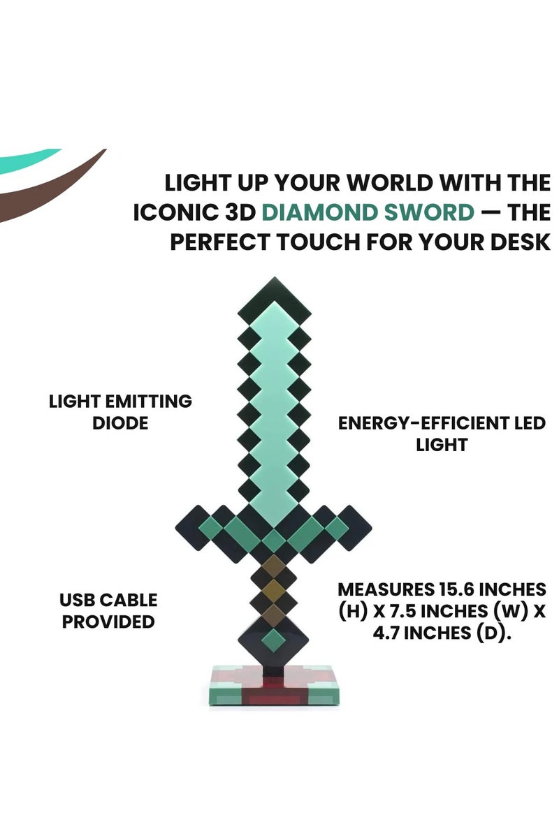 سيف الماس، سيف بكسل، ضوء ليلي 38.5 سم، مصباح مكتب USB، ضوء ليلي LED، ديكوري، ممتع، آمن ورائع، لعبة ضوء بجانب السرير مع 7 أنواع من الأضواء لغرف نوم العائلة أو غرف المعيشة أو المكاتب - Image 4