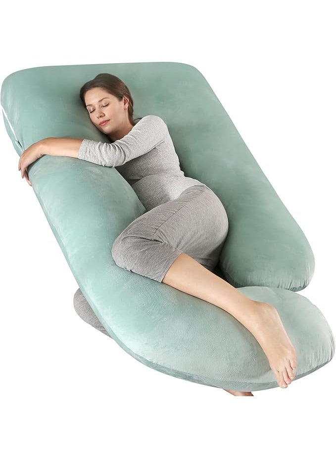Pregnancy Must Haves Pregnancy Pillow U-Shaped Full Body Maternity Support Pillow for Pregnant Women with Replaceable and Washable Velvet Cover Size 57" (Green, Velvet) - Image 1