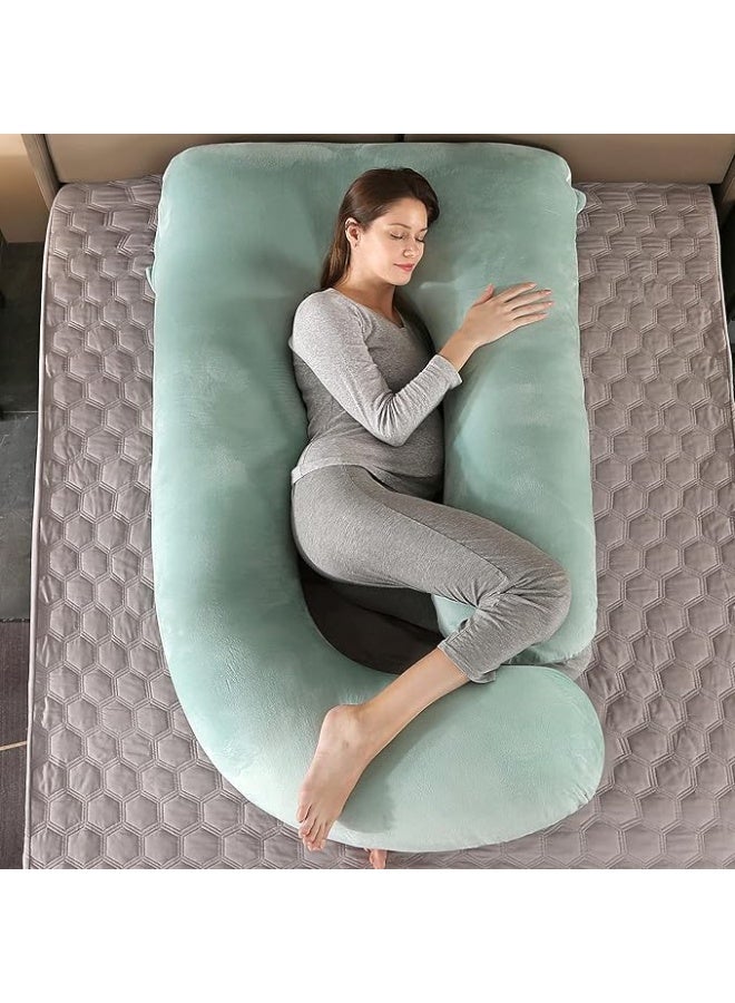 Pregnancy Must Haves Pregnancy Pillow U-Shaped Full Body Maternity Support Pillow for Pregnant Women with Replaceable and Washable Velvet Cover Size 57" (Green, Velvet) - Image 5