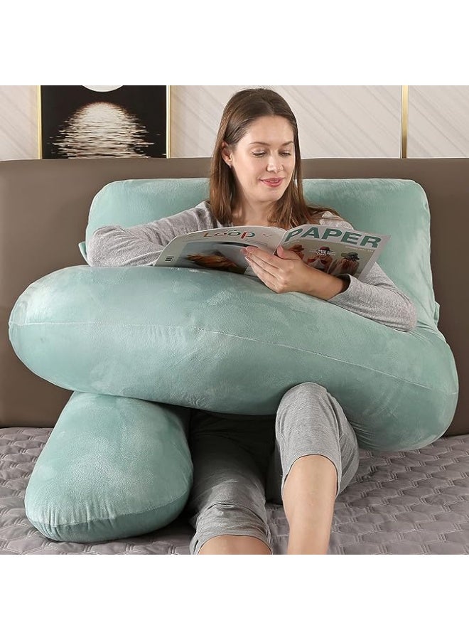 Pregnancy Must Haves Pregnancy Pillow U-Shaped Full Body Maternity Support Pillow for Pregnant Women with Replaceable and Washable Velvet Cover Size 57" (Green, Velvet) - Image 4