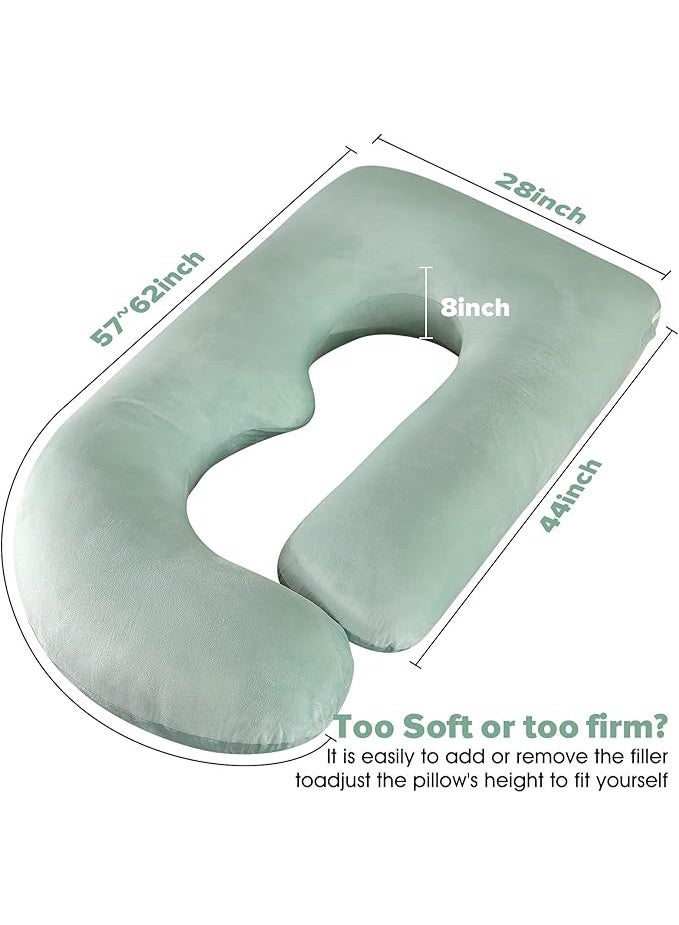 Pregnancy Must Haves Pregnancy Pillow U-Shaped Full Body Maternity Support Pillow for Pregnant Women with Replaceable and Washable Velvet Cover Size 57" (Green, Velvet) - Image 3