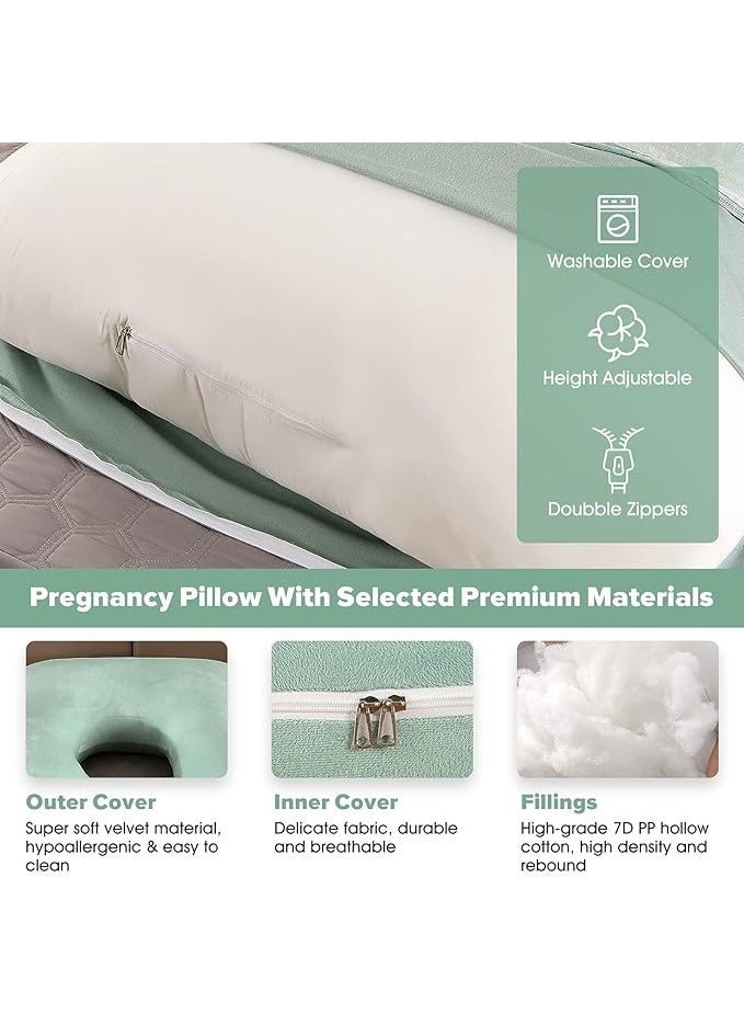 Pregnancy Must Haves Pregnancy Pillow U-Shaped Full Body Maternity Support Pillow for Pregnant Women with Replaceable and Washable Velvet Cover Size 57" (Green, Velvet) - Image 2