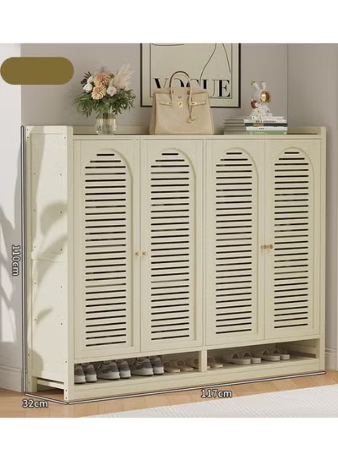 كيكي خزانة أحذية مدخل باللون الأبيض الحليبي بأربعة أبواب وثماني طبقات مع درج 110*32*117 سم - Image 2