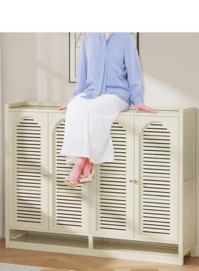 كيكي خزانة أحذية مدخل باللون الأبيض الحليبي بأربعة أبواب وثماني طبقات مع درج 110*32*117 سم - Image 4