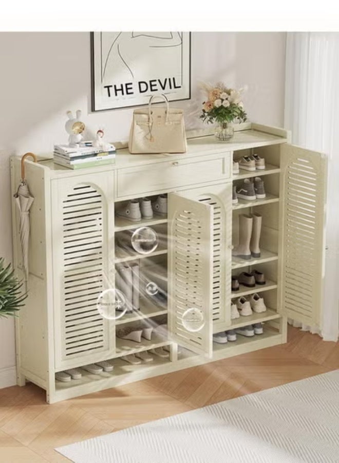 كيكي خزانة أحذية مدخل باللون الأبيض الحليبي بأربعة أبواب وثماني طبقات مع درج 110*32*117 سم - Image 5