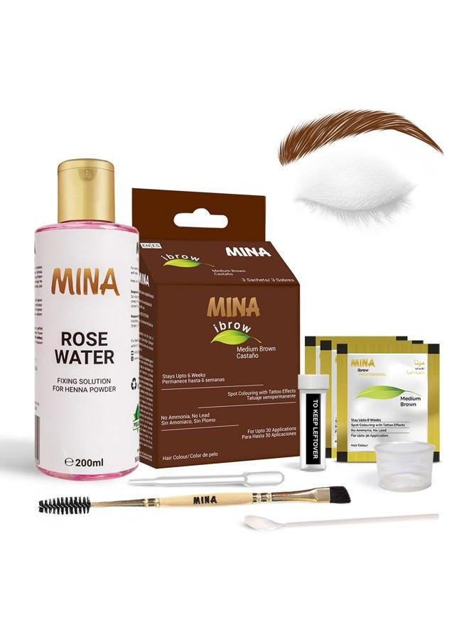 MinaiBrow Tint Kit Medium Brown | Natural Spot Coloring Brow Tinting Powder with Rose water & Duo Angled Brush|Smudge Proof Instant Brow Dye Kit, 100% Gray Coverage- Upto 30 Applications - Image 1