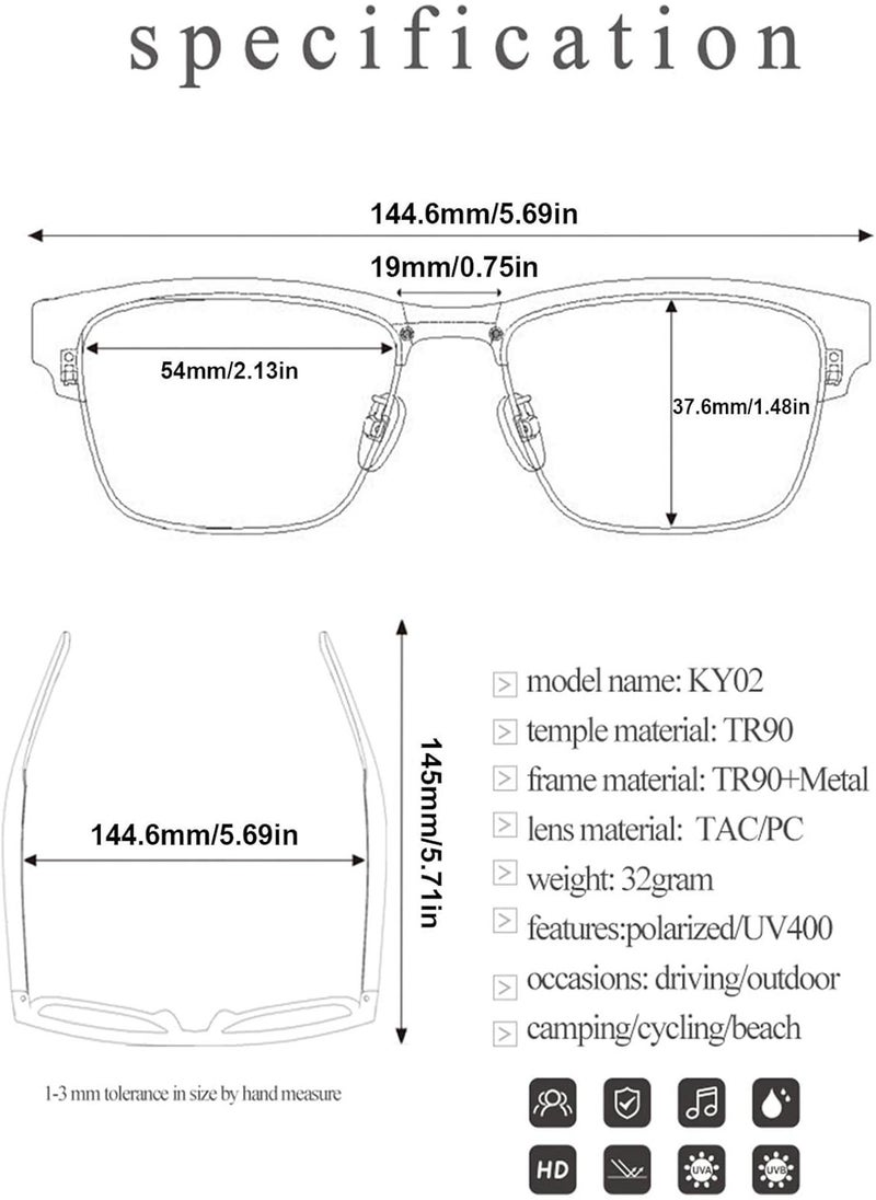 GGOOT - Smart Audio Glasses, Bluetooth Glasses, Wireless Polarized Sunglasses with Open Ear Headphone Speaker, Music Playback, Voice Control and Hands-Free Function for Men and Women - Image 1