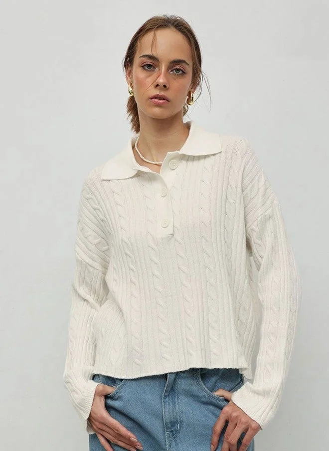 Cream Cable Knit Pullover for Women