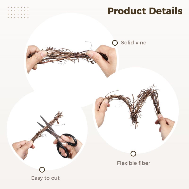 6 حزمة من أغصان الكرمة الطبيعية، قطر 5.9 بوصة، للحرف اليدوية DIY وتزيين المنزل والزفاف - Image 3