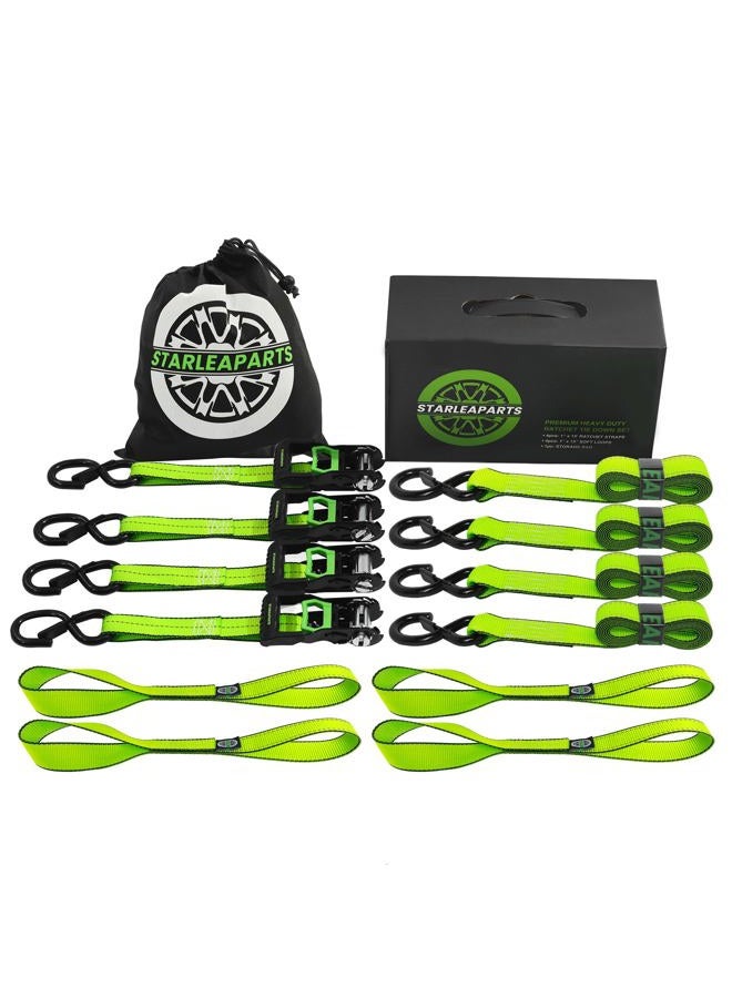 STARLEAPARTS Retractable Ratchet Straps 4 Pack - 2100lb Guaranteed Break Strength - Perfect Tie Down Straps with Coated S Hooks - Ratchet Straps Heavy Duty for Motorcycle, Trucks, Cargo Moving - Image 1