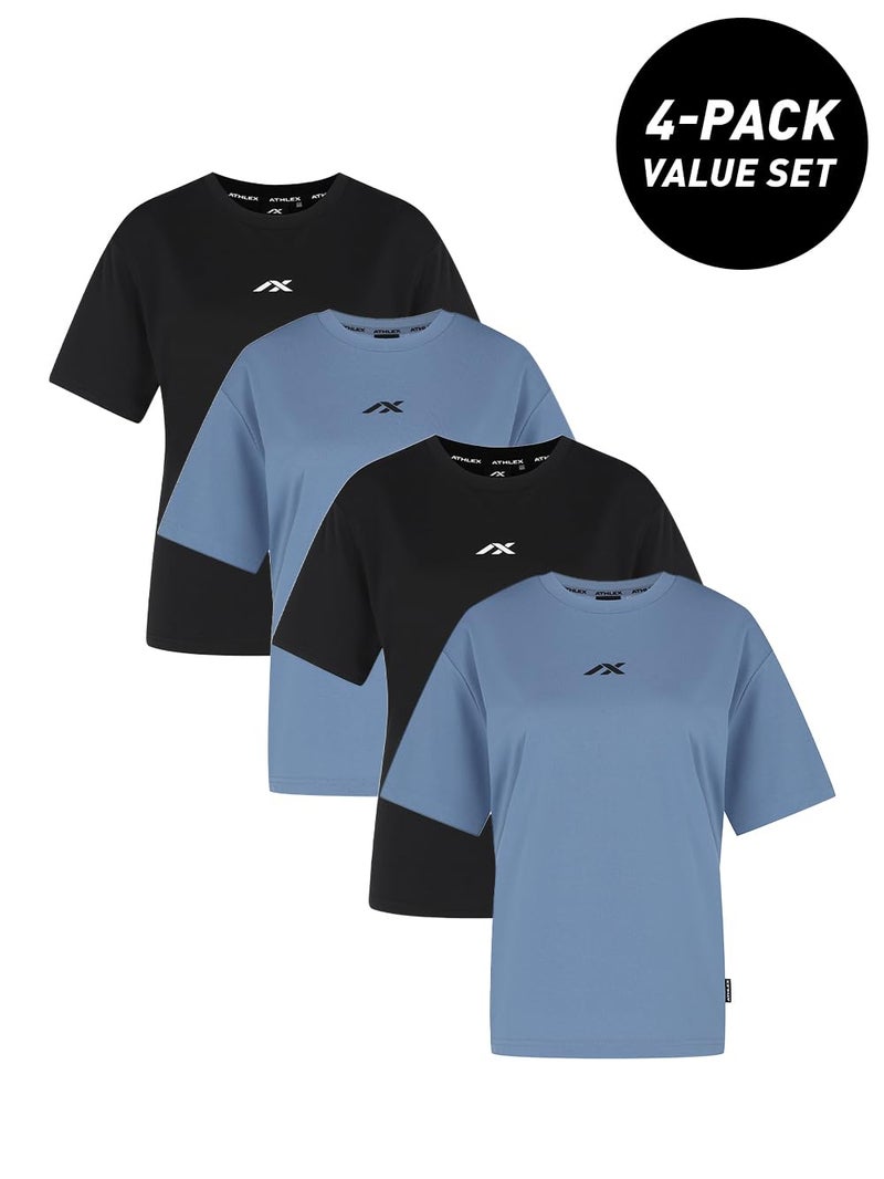 Athlex Women’s Oversized T-Shirt – Loose Fit, Breathable & Soft Casual Tee for All-Day Comfort at Work, Travel, or Leisure (UAE/KSA, Alpha, S, Regular, Regular, Standard, Blue 2 pcs & Black 2 pcs) - Image 2