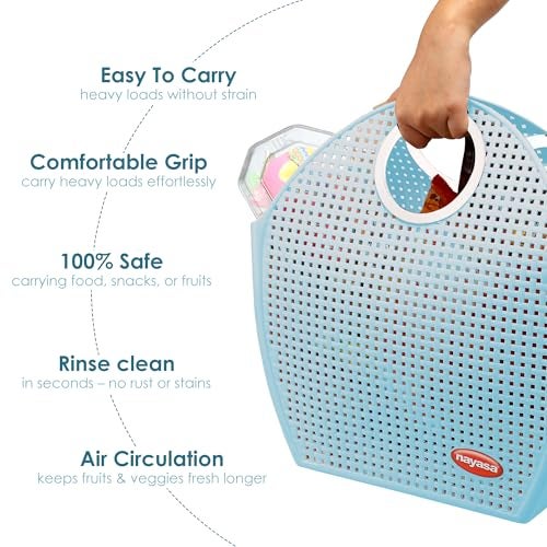 Nayasa Tiffany Plastic Shopping Basket | Multipurpose Basket With Handle | Shopping Basket With Handle | Food Basket for Travelling | Plastic Storage Basket | Shopping Bag | Grocery Bags | Blue - Image 5