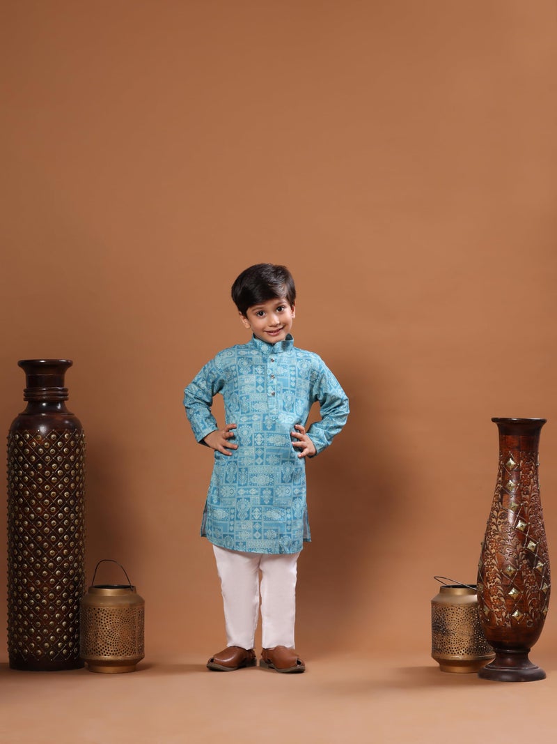 Pro-Ethic Style Developer Boys Heavy Cotton Printed Kurta and Pajama Set For Kid's Ethnic Wear (S-280), 4-5 years, Teal Green - Image 2